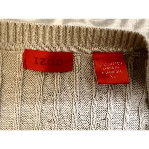 Izod 100% Cotton Beige V-Neck Cable Knit Sweater, NWT, Mens XL, $65 Retail - Picture 8 of 14